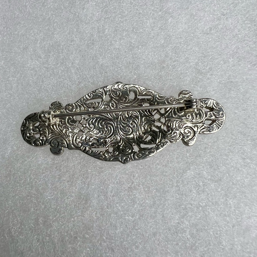 Vintage Onyx Red Glass & Marcasite Silver Tone Brooch 2 ½” - Picture 6 of 11